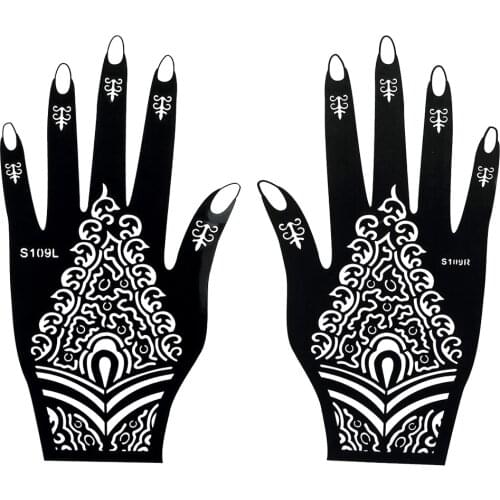 1 Pair Henna Indian Airbrush Paste Women Body Hands Art Temporary Black Tattoo Ink Design Painting Tattoo Sticker Stencil S109