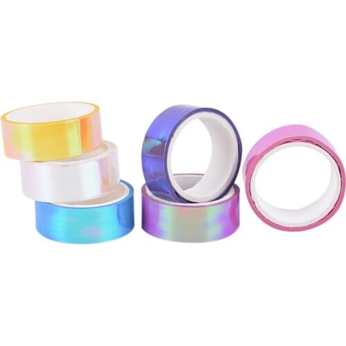 1pc 1.5*500cm Rhythmic Gymnastics Decoration Holographic Prismatic Glitter Tape Hoops Stick Gradient Tape Gymnastic Accessories