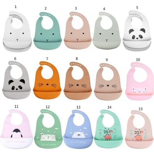 15 Types Cute Adjustable Baby Silicone Bibs with Button Cartoon Animal Printed Newborn Burp Cloth Infants Toddler Feeding Care