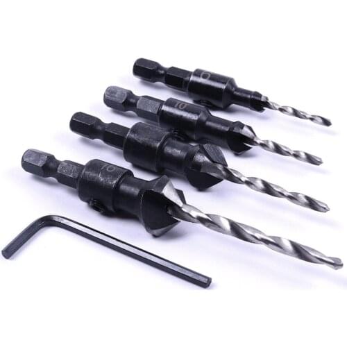 4pcs Carpentry Countersink Drill Bit Set Woodworking + Hex Shank #6 #10 #13 #16