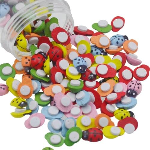 9x13mm 100pcs printed ladybird mix color wooden flatback Button wholesale Childrens clothes button accessories