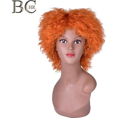 BCHR Alice in Wonderland Mad Hatter Cosplay Wig Curly Synthetic Wigs Medium Length Orange Wigs High Temperature Fiber Wig