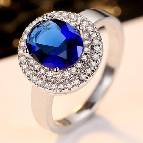 Beiver Blue Oval Cubic Zirconia Rings for Women in Rhodium Plated Best Gifts for Women Girl