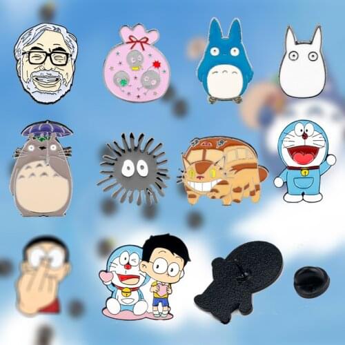 Japanese Anime Doraemo Miyazaki Hayao Totoro Brooch Cartoon Brooches for Men Women Collar Lapel pin Enamle Brooch