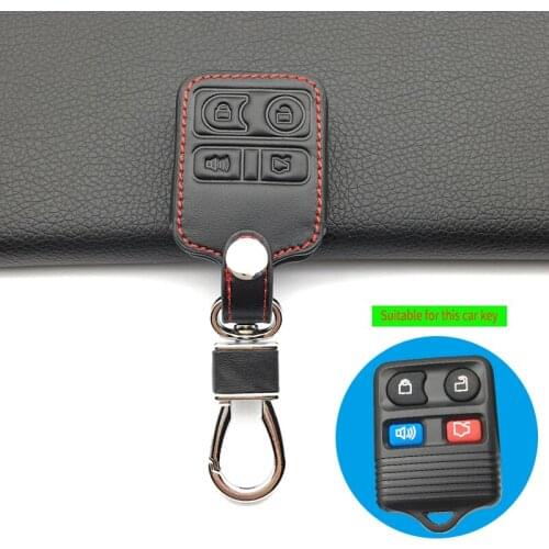 Fashion style 100% genuine leather car key cover remote control for Ford 4 buttons car smart key case auto accessories