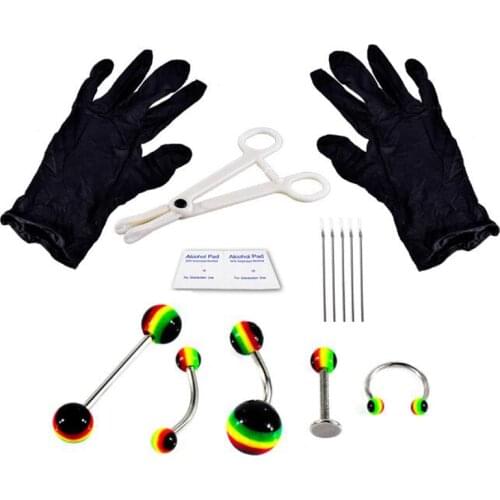 JINGLANG Belly Piercing Tool Kit Sexy Belly Bar Nose Ear Lip Eyebrow Maker Piercing Needle Gloves Set