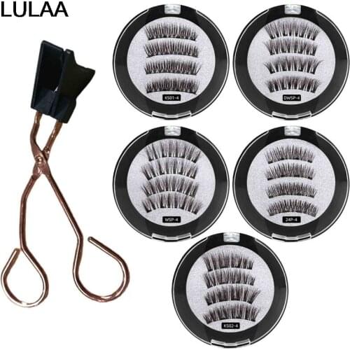 4Pcs/set 3D Magnetic Eyelashes With Eyelash Curler Tweezer Eyelashes Extended False Eyelashes Reusable False Eyelashes