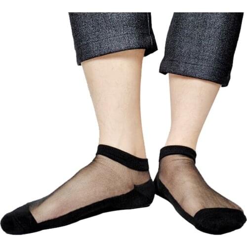 PEAJOA Brand Sexy Black Men Silk Socks Transparent Sexy Gay Sheer Formal Sock Fetish Dress Suit 1 Pair True Pictures