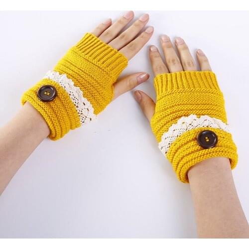 Half Finger Knitted Gloves Female Lace buttons Fashion Short Fingerless Knitting Gloves Warm Arm Sleeve Unisex G-17