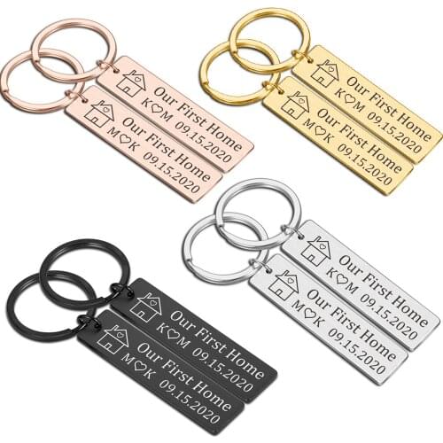 Personalized Our First Home Family Keychain Custom Date and Initials Couples Romantic Anniversary Valentine Gift for Families
