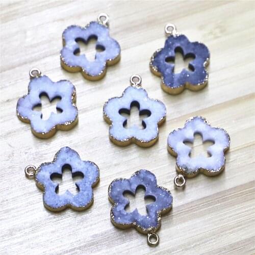 5pcs Natural Stone Druzy Agates Pendants Flowers Drop Shape Charms for Jewelry Making DIY Earring Necklace Accessories