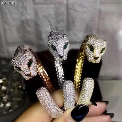 Hot brand replica jewelry leopard bracelet copper full zircon green eyes cuff bangles famous brand party jewelry