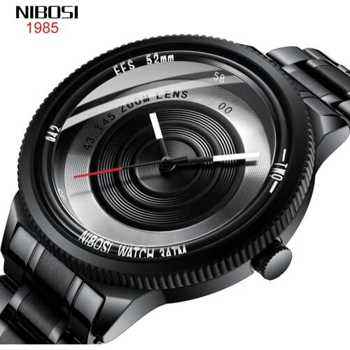 NIBOSI Luxury Men Watch Unique Creative Photographer Style Unisex Steel Black Waterproof Quartz Watches Sport Relogio Masculino