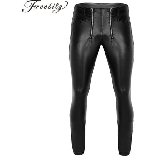 New Fashion Men Sexy Faux Leather Underwear Guy Male Low Waist Zipper Clubwear Jockstrap Fitness Pants Erotic Gay Lingerie