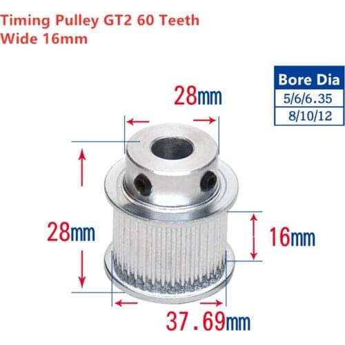 GT2 timing pulley 60 teeth 16mm wide 5/6/6.35/8 mm bore for 15mm wide belt 3pcs per lot