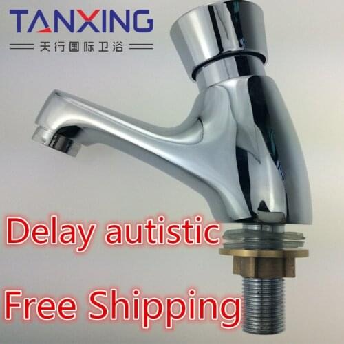 2016 Lanos Torneira Banheiro Bathroom Sink Faucet Copper Single Cold Press Type Basin Faucet Delay Valve Wash In Public Places