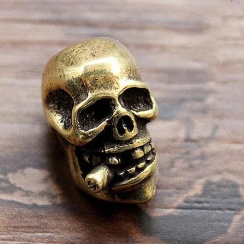 Distressed Brass Smoking Skull EDC Pendant Gift Decorat Zipper Knife Beads