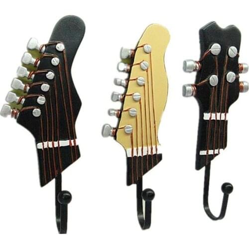Old Fashion Guitar Shaped Decorative Hooks Rack Clothes Keys Hangers Metal Resin Hooks Wall Mounted Cloakroom Decoration