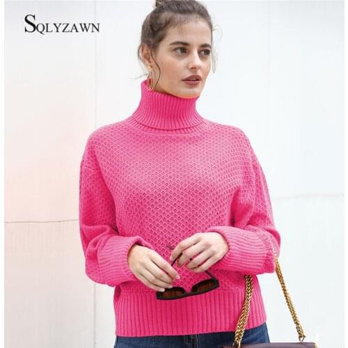 Neon Turtleneck Womens autumn Winter knitted sweater Christmas warm loose Long Sleeve Oversize Knitted Pullover Kawaii Pink Top