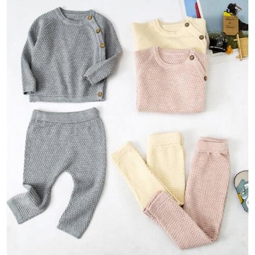 Newborn Baby Sweater Suit 2021 Autumn Winter Girl Knitting Sweater Sets Warm Cotton Girls Clothes Infant Baby Clothing 0-3 Years
