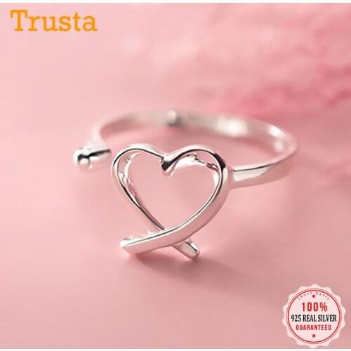 TrustDavis Real 925 Sterling Silver Fashion Romantic Hollow Heart Opening Ring For Women Wedding Party Fine S925 Jewelry DB193