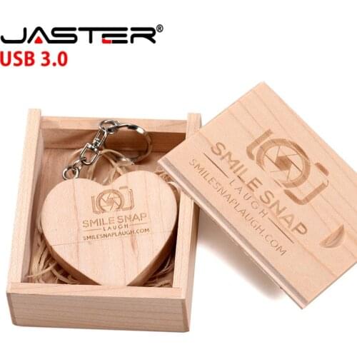 JASTER 64GB wooden heart shape usb3.0 + packing box USB flash drive pendrive 4GB 16GB 32GB photography gift customizable LOGO