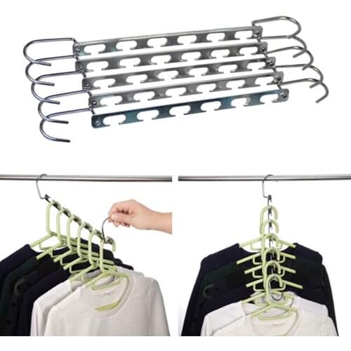 Magic Metal Clothes Hook Drying Rack 6 Hole Hook Hanger Multifunctional Folding Stainless Steel Hanger Clothes Storage