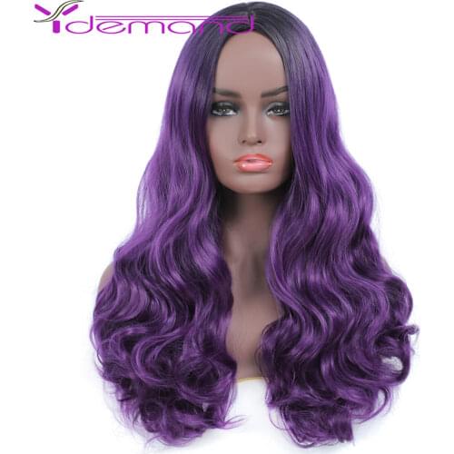 Y Demand Long 1B Purple Ombre Wig Wave Hair Wigs Like Human Hair Wig Colored For Black Women Preplucked