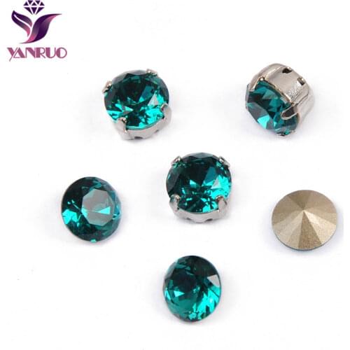 YANRUO 1357 All Sizes Blue Zircon Brilliant Cut Glass Strass Crystal Point Back Sew On Rhinestone Applique For Wedding Dress