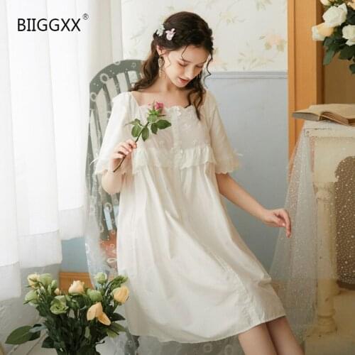 BIIGGXX nightdress womens summer palace wind princess cotton comfortable sweet loose nightdress free delivery