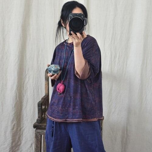 Women Loose Spring Autumn Printed Cotton Linen Shirt Blouse Tops Ladies Print Shirts Female 2021 Blouses