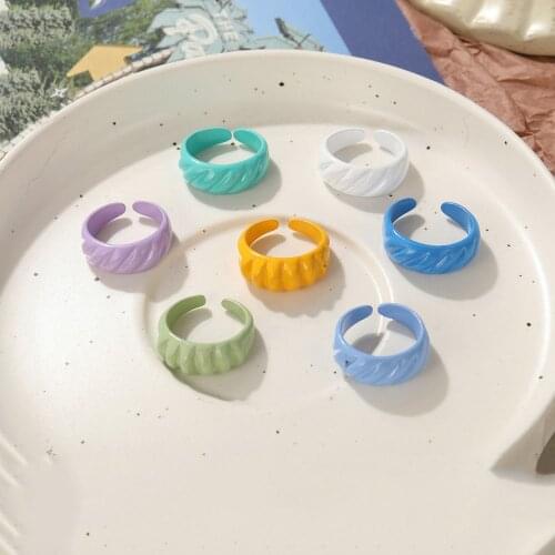 New Trend Blue White Dripping Oil Geometric Irregular Open Rings For Women Multicolor Adjustable Ring Minimalist Jewelry