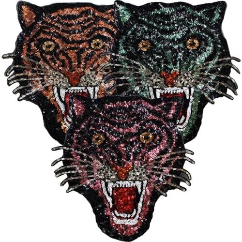 10set Sequin Leopard Head Embroidery Applique Flower Fabric Patches for Clothes Applique Badges Sewing Accessories TH1343