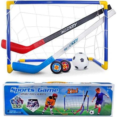 2-in-1 Hockey Soccer Ball Kids Toys Set Indoor Outdoor Easy Assemble Soccer Hockey Net Goal Stick Sport Game for Boys Girls 3
