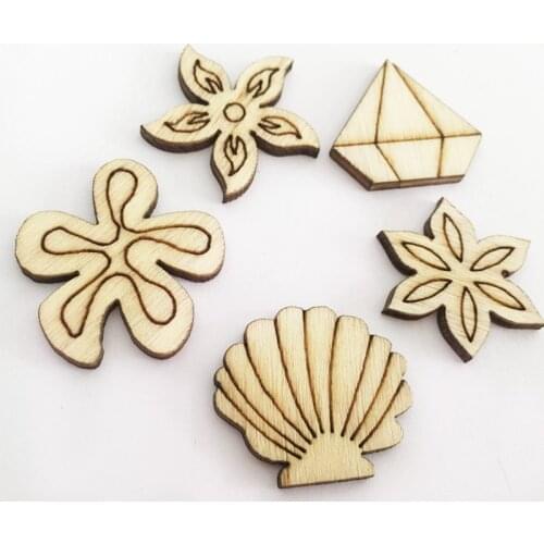 400pcs Cute Sheel Star Mixed Shape Wood Pieces Natural Wood Embellishments DIY Handmade Craft Home Decoration Wooden Accessories