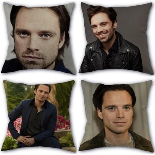 45X45cm Pillow Cover Sebastian Stan Square Zipper Cotton Linen Pillow Cases Bedroom Home Decorative Pillowcase 0331