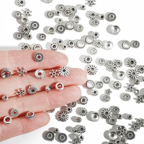 30-200pcs 4/5/6/7/8mm Tibetan Antique Silver Color Metal Beads Loose Spacer Beads For Jewelry Making DIY Charm Bracelets