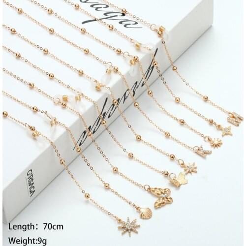 2021 Fashion Color Butterfly Pendant Sunglasses Lanyard Letter Butterfly Shell Star Moon Charm Glasses Chain Jewelry for Women