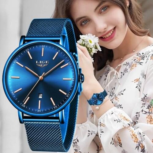 LIGE Watch Women Fashion Dress Quartz Watches Lady Stainless Steel Waterproof Wristwatch Simple Girl Clock Relogio Feminino 2021