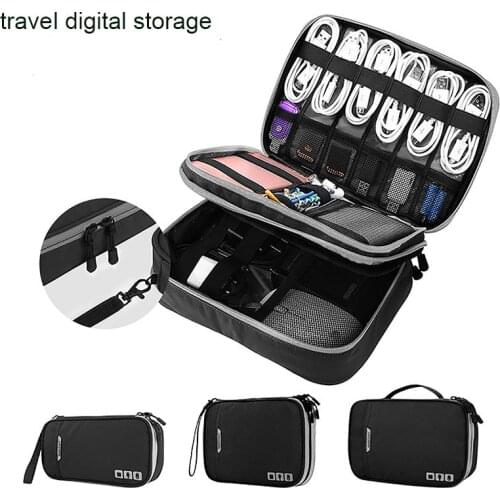 Double Layer USB Cable Hard Drive Case Electronics Accessory Organizer iPad Tablet Cellphone Holder Travel Carrying Storage Bag