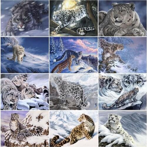 EverShine 5D Diamond Embroidery Leopard Diamond Painting Winter Animals Rhinestone Cross Stitch Picture Mosaic Kit Home Decor