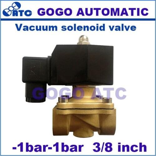 GOGO AC220V 24V DC 12V DC 2 way brass solenoid valve vacuum -1bar-1bar 3/8 inch normally close vacuum pump solenoid valve
