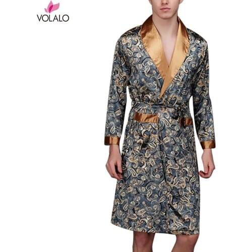 Men Bathrobe Men Simulation Silk Print Pajamas Lingerie Robe Mens Summer Robes Male Senior Satin Sleepwear