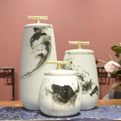 Chinese Tabletop Vases Modern Ink Texture Ceramic Vase Ornaments Crafts Home Living Room Decorative Jar Porcelain Flower Vases