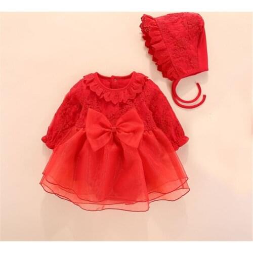 Newborn Baby Girl Princess TUTU Romper with Hat Embroid Lace Flower Long Sleeved Infant Dress Babe Birthday Party Clothes