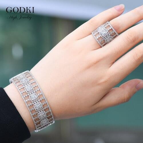 GODKI Luxury Bold Chunky Wide Bangle Ring Set For Women Full Micro Cubic Zircon Party Wedding Saudi Arabic Dubai Jewelry Set2020