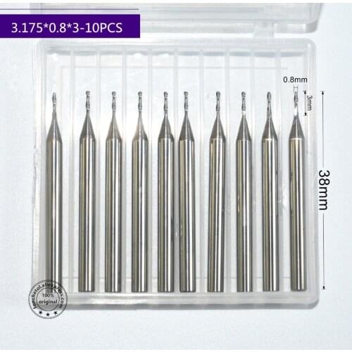 3.175mm(1/8'')*0.8mm*3mm,10pcs,Free shipping 2 Flutes Ball Head End Mill,CNC milling Cutter,Solid carbide Woodworking relief Bit