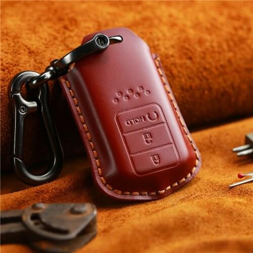 Leather for Honda CRV Odyssey Accord Smart Car Key Case Keychain Kering Chain Holder Cover Fob 3 Button Protection Accessories
