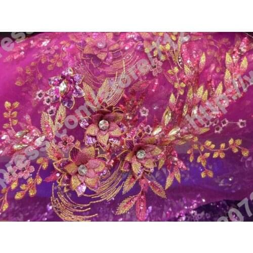 La Belleza 1 yard 3D Flowers beaded sequins lace fabric new 47'' * 41'' Pink For wedding dress stage clothing evening dress