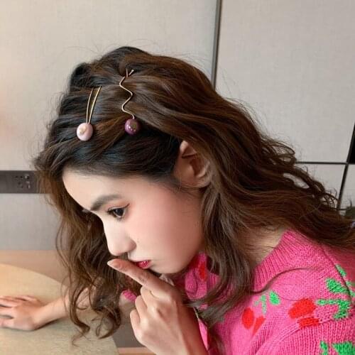 Fashion Women Girls Metal Circle Hair Clips Natural Stone Hairpins Barrettes Wedding Hair ClipHair Accessories 2021 Headwear